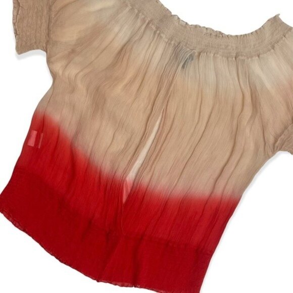 Y2K Bebe Off The Shoulder Silk New Rio Red Ombré Tie Dye Open Back Gauze Top - Picture 5 of 9